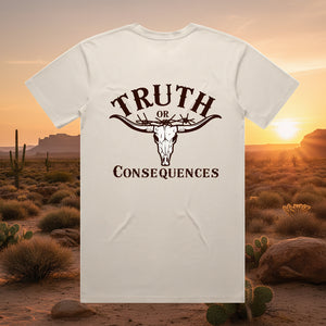 Truth or Consequences Long Horn 100% Cotton Unisex TShirt - Earthy Tones