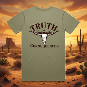 Truth or Consequences Long Horn 100% Cotton Unisex TShirt - Earthy Tones