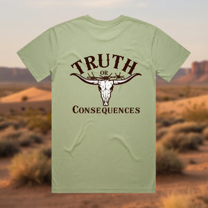 Truth or Consequences Long Horn 100% Cotton Unisex TShirt - Earthy Tones