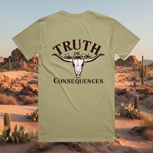 Truth or Consequences Long Horn 100% Cotton Unisex TShirt - Earthy Tones