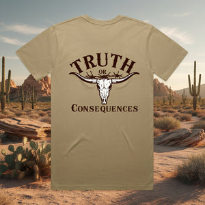Truth or Consequences Long Horn 100% Cotton Unisex TShirt - Earthy Tones