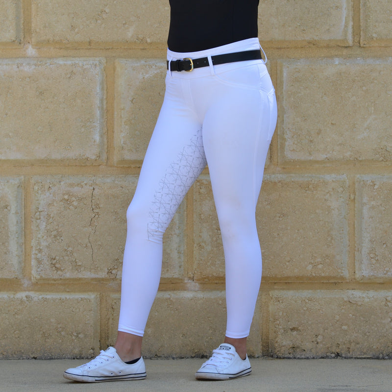Competition Hybrid Breeches - White, FULL SEAT GRIP